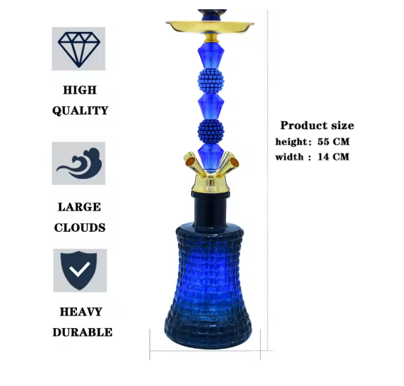 Shisha 4 Schläuche, Blau, 80cm, Luxus DEJAYA, Tabakpfeife, Wasserpfeife,